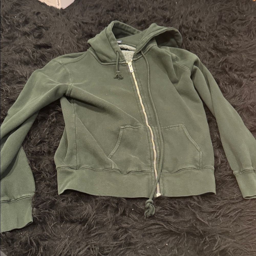 Brandy Melville Green Zip-Up Hoodie